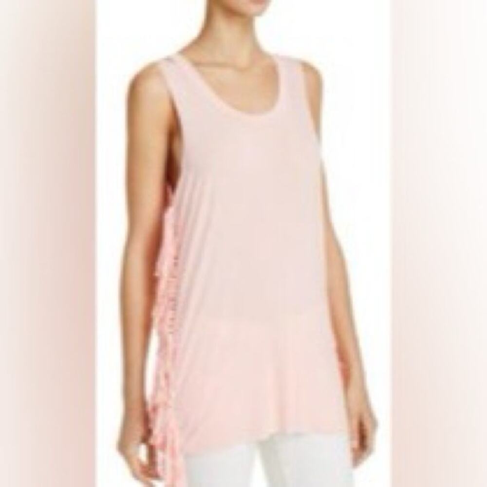 POL Fringe Sleeveless Asymmetrical Design XSmall Dusty Pink Tunic Top